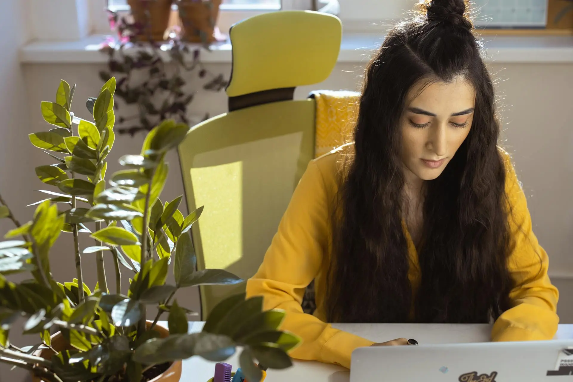 Office worker focused on her job